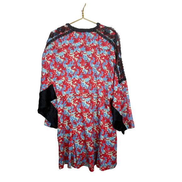 Koche Lace Trim Floral Dress Red Zip Crepe V-Neck Pockets 40 US 8 - Picture 5 of 14